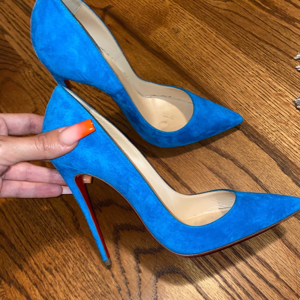 Christian Louboutin blue suede So Kate pumps